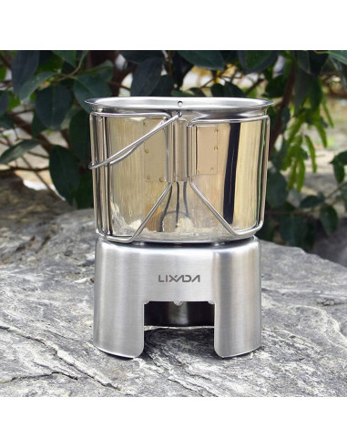 Cacerola Camping Lixada Acero Inoxidable con Estufa Madera