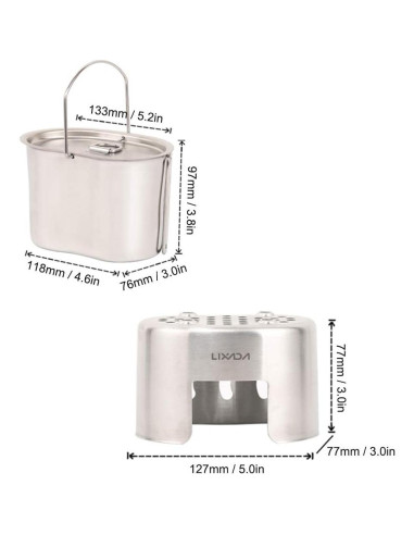 Cacerola Camping Lixada Acero Inoxidable con Estufa Madera