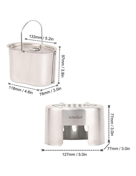 Cacerola Camping Lixada Acero Inoxidable con Estufa Madera