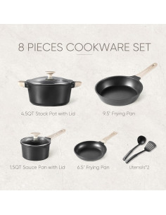Juego de 8 Piezas de Ollas y Sartenes CAROTE Antiadherentes 2