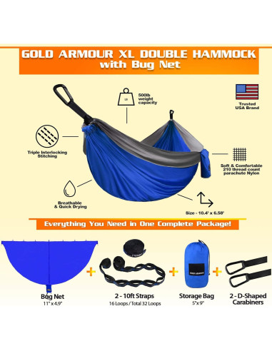 Hamaca Doble XL Gold Armour con Red Antimosquitos 3,18m