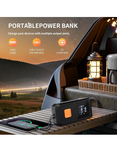 Arrancador de batería WdfCariP QC-QB-08 8000mAh LED y compresor