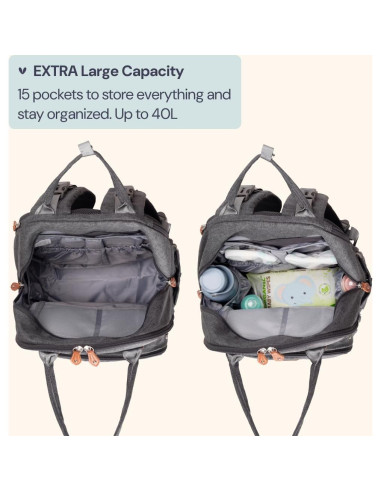 Mochila de Pañales BabbleRoo XL Gris Oscuro 40L Expandible