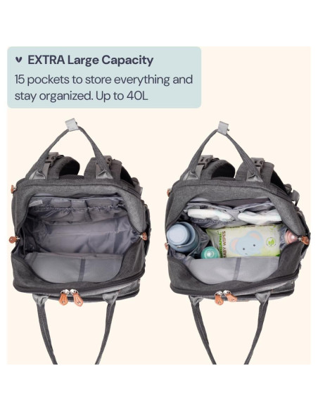 Mochila de Pañales BabbleRoo XL Gris Oscuro 40L Expandible