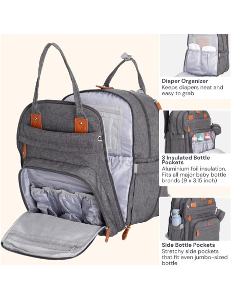 Mochila de Pañales BabbleRoo XL Gris Oscuro 40L Expandible