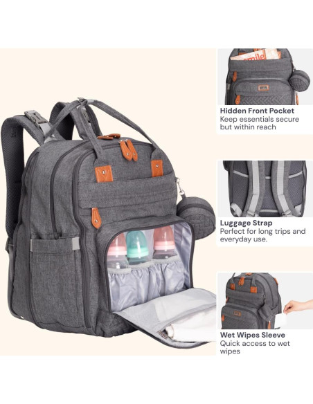 Mochila de Pañales BabbleRoo XL Gris Oscuro 40L Expandible