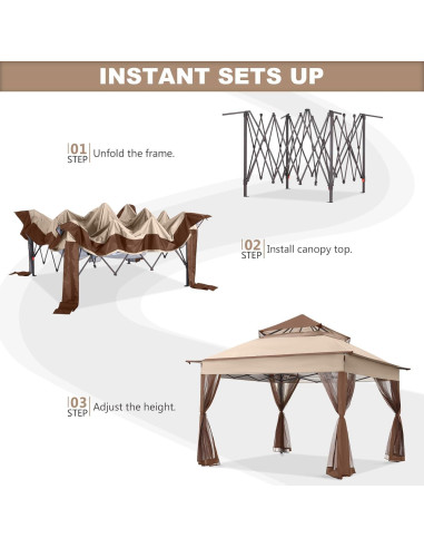 Gazebo Plegable ABCCANOPY 3,35x3,35m con Mosquitera Beige