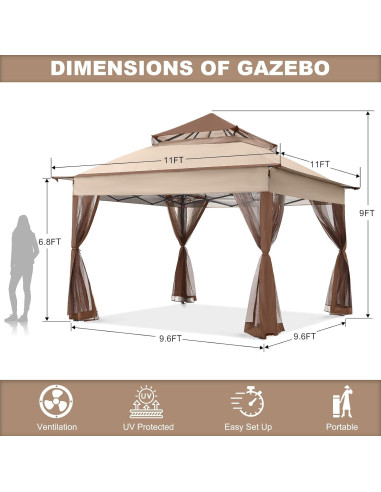 Gazebo Plegable ABCCANOPY 3,35x3,35m con Mosquitera Beige