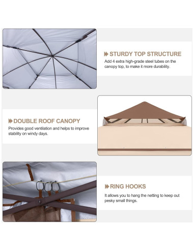 Gazebo Plegable ABCCANOPY 3,35x3,35m con Mosquitera Beige