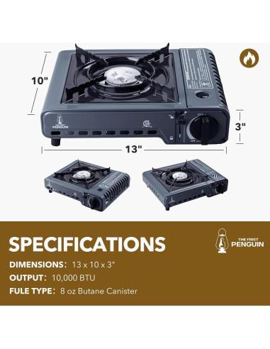 Estufa de Camping Dr.HOWS Portátil Butano 10,000 BTU Negra