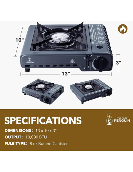 Estufa de Camping Dr.HOWS Portátil Butano 10,000 BTU Negra