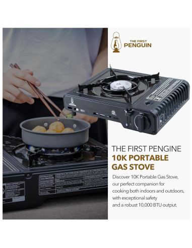 Estufa de Camping Dr.HOWS Portátil Butano 10,000 BTU Negra