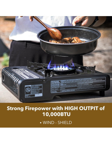 Estufa de Camping Dr.HOWS Portátil Butano 10,000 BTU Negra