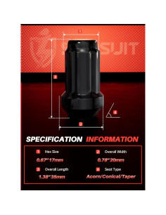 Tuerca de Llantas Sposuit M12x1.5 Negra - 20 Pcs para Chevrolet 2