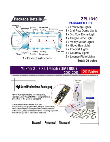 Kit 20 Bombillas LED ZIYO para GMC Yukon 2000-2006
