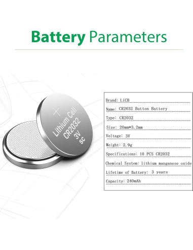 Batería de Litio CR2032 3V LiCB Paquete de 10 Unidades