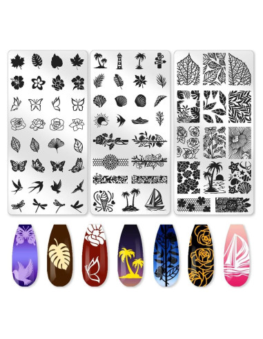 Juego de Estampado de Uñas Beinkmake 3 Piezas Floral