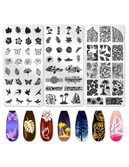 Juego de Estampado de Uñas Beinkmake 3 Piezas Floral