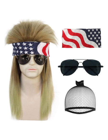 Peluca Mullet JoneTing Negra Rubia + Gorro y Diadema