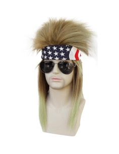 Peluca Mullet JoneTing Negra Rubia + Gorro y Diadema 2