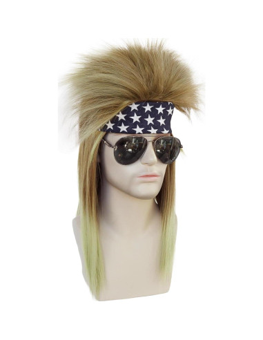 Peluca Mullet JoneTing Negra Rubia + Gorro y Diadema