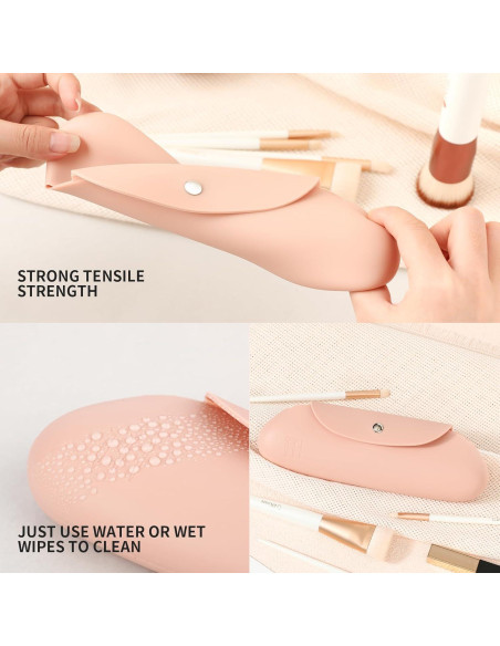 Estuche de Brochas de Maquillaje DUcare Rosa Silicona Impermeable Estuche de Brochas de Maquillaje DUcare Rosa Silicona Impermeable