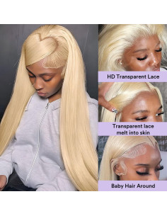 Peluca Frontal SIYUSI 76 cm Rubia 200% Densidad Cabello Humano 2