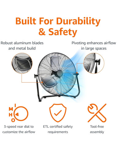 Ventilador de Pie Industrial Amazon Basics 45cm 3 Velocidades