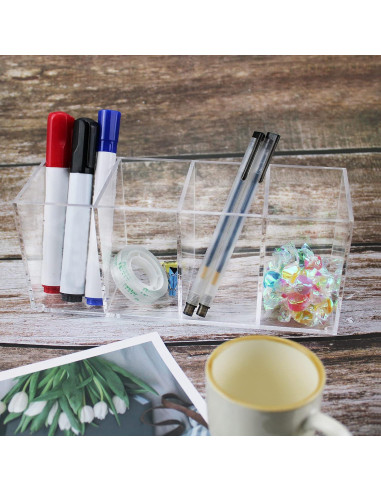 Soporte organizador de bolígrafos acrílico QPEY 4 compartimentos