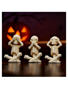 Conjunto 3 Estatuas Esqueletos OwMell Decoración Halloween