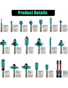 Juego de 20 Brocas para Router CSOOM 1/4" (0,64 cm) Profesional 2