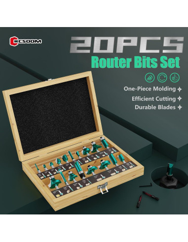 Juego de 20 Brocas para Router CSOOM 1/4" (0,64 cm) Profesional