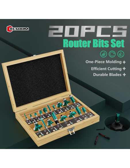 Juego de 20 Brocas para Router CSOOM 1/4" (0,64 cm) Profesional