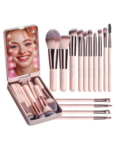 Juego de Brochas de Maquillaje BS-MALL con Espejo LED 14 Pcs