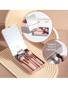 Juego de Brochas de Maquillaje BS-MALL con Espejo LED 14 Pcs 2