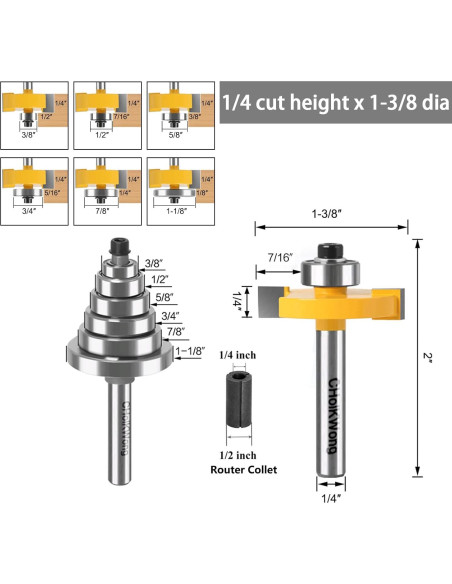 Juego de Fresas de Rebaje CHoiKWong 1/4" Mango Carburo