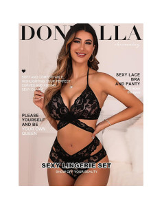 Conjunto de Lencería Sexy Donnalla 2 Piezas Encaje Negro 2