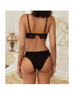 Bragas Sexy Avidlove de Algodón con Encaje Floral - Negro 2