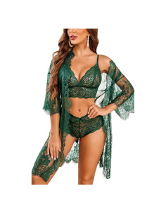 Conjunto de Lencería Sexy Avidlove 3 Piezas Encaje Verde