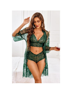Conjunto de Lencería Sexy Avidlove 3 Piezas Encaje Verde 2