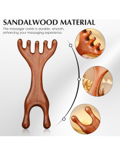 Masajeador de Cuero Cabelludo de Sándalo TECHPLUS - Peine Gua Sha 2