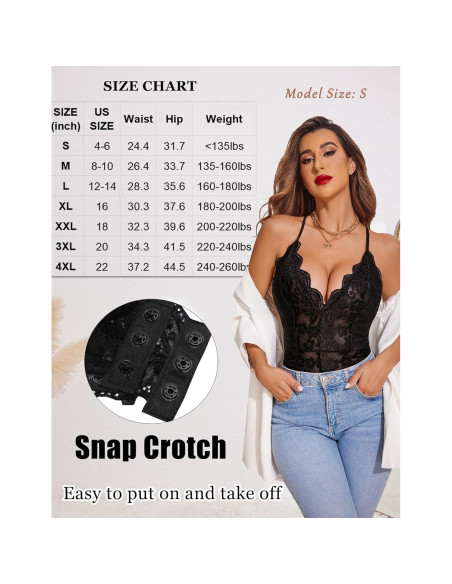 Body Lencería Avidlove Negro Encaje Sexy Ajustable