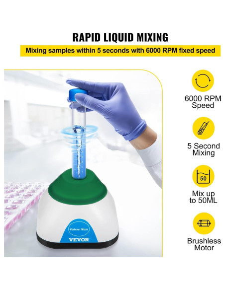 Mezclador Vortex VEVOR 6000RPM Mini 50mL Verde