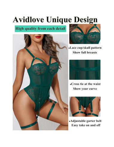 Avidlove Lencería Sexy Verde Lago con Cinturilla Ajustable