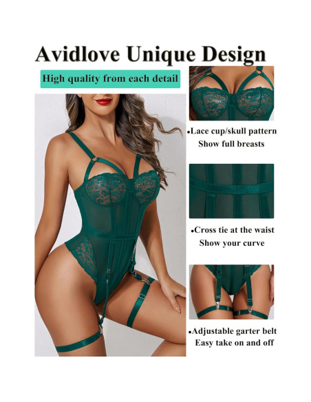 Avidlove Lencería Sexy Verde Lago con Cinturilla Ajustable