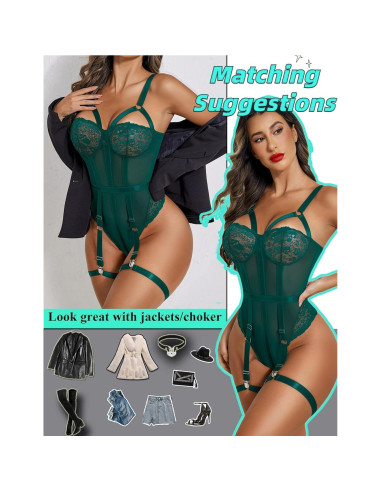 Avidlove Lencería Sexy Verde Lago con Cinturilla Ajustable