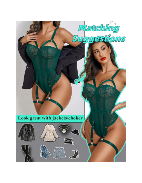 Avidlove Lencería Sexy Verde Lago con Cinturilla Ajustable