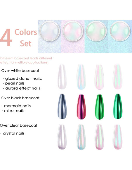 Kit de Polvo de Uñas Cromado Allstarry - 4 Colores Efecto Espejo
