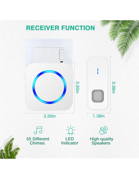 Timbre Inalámbrico SURFOU con 2 Receptores IP55 55 Tonos