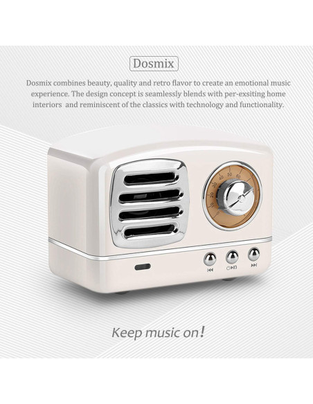Altavoz Bluetooth Dosmix HM11 Retro Portátil Blanco